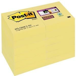 Karteczki Post-it Super Sticky 47.6x47.6mm (622-12SSCY-EU) żółte (12x90) Post-it