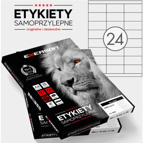 ETYKIETY 70 X 33.8 MM. 24 SZT/A4 EMERSON UNIWERSALNE Emerson