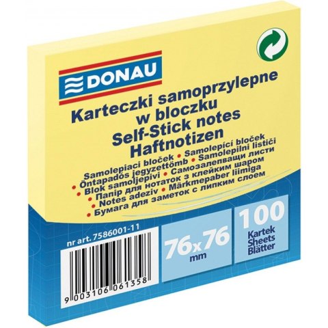 BLOCZEK SAMOPRZYLEPNY DONAU 76 X 76 MM ŻÓŁTY 100 KARTEK Donau