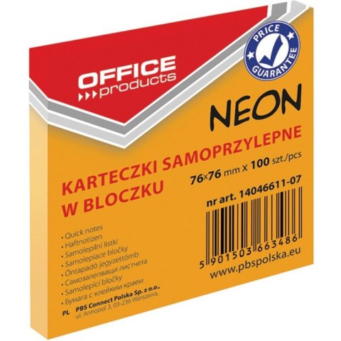 KARTECZKI OFFICE PRODUCTS 76X 76 MM POMARAŃCZOWE (100), POMARAŃCZOWY Office Products