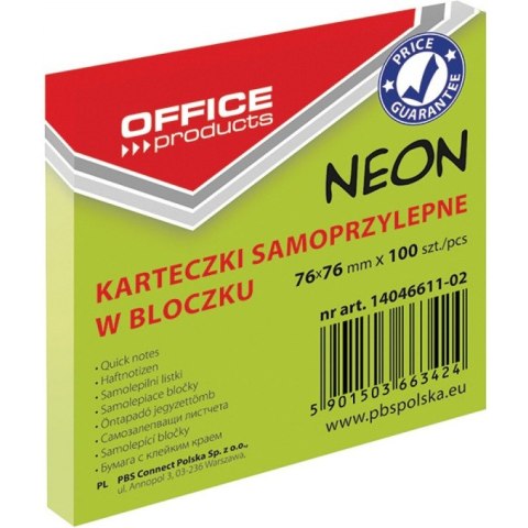 KARTECZKI OFFICE PRODUCTS 76X 76 MM ZIELONE (100), ZIELONY Office Products