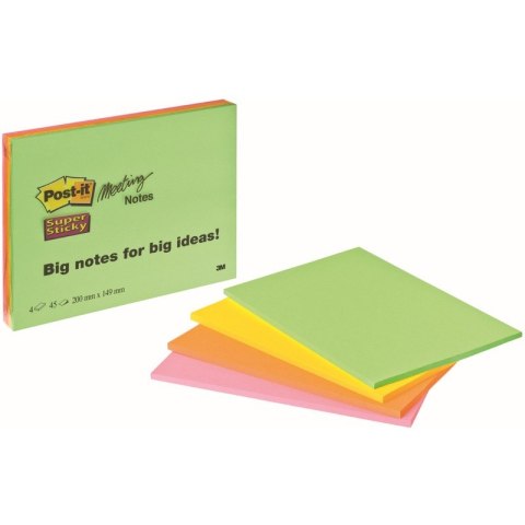 KARTECZKI POST-IT SUPER STICKY 149 X 200 MM 4 KOLORY (4 X 45) Post-it