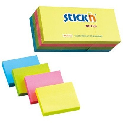 KARTECZKI STICK'N 38 X 51 MM 4 KOLORY NEON (12 X 100) STICK'N