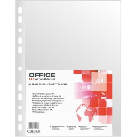 KOSZULKI NA DOKUKEMTY PP OFFICE PRODUCTS 40 MIKRONÓW KRYSTALICZNE A4/100SZT. TRANSPARENTNE Office Products