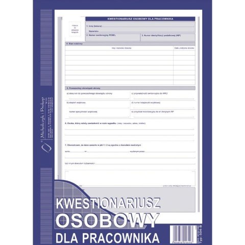 KWESTIONARIUSZ OSOBOWY DLA PRACOWNIKA (OFFSET) MICHALCZYK I PROKOP A4 Michalczyk i Prokop