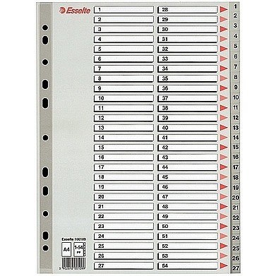 PRZEKŁADKI 1-54 PLASTIKOWE ESSELTE PP A4 NUMERYCZNE SZARE Esselte