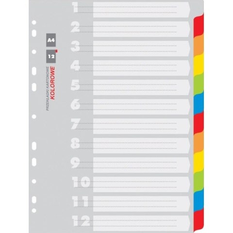 PRZEKŁADKI KARTONOWE A4 INDEX 12 KOLORÓW Office Products