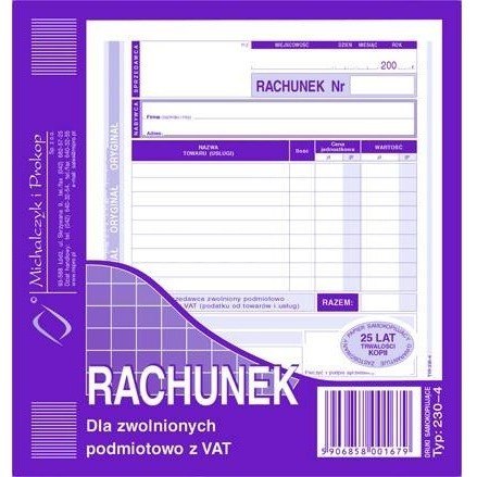 RACHUNEK DLA ZWOLNIONYCH Z VAT 2/3 A5 (O+1K) MICHALCZYK I PROKOP Michalczyk i Prokop