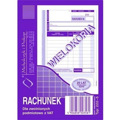 RACHUNEK DLA ZWOLNIONYCH Z VAT A6 WIELOKOPIA MICHALCZYK I PROKOP A6 Michalczyk i Prokop