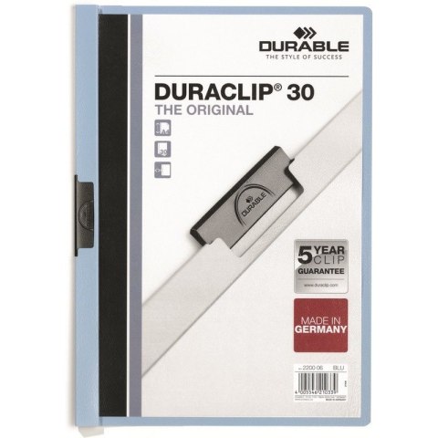 SKOROSZYT Z KLIPSEM A4 DURABLE DURACLIP 30, NIEBIESKI Durable