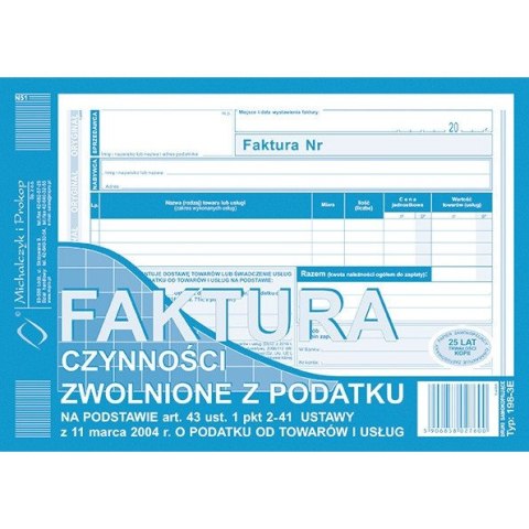 FAKTURA CZYNNOŚCI ZWOLNIONE Z PODATKU A5 Michalczyk i Prokop