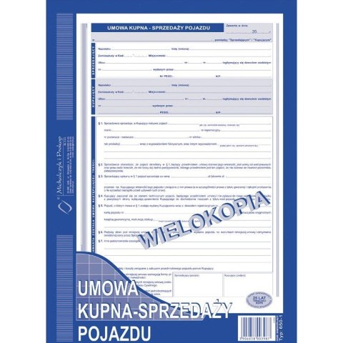 UMOWA KUPNA - SPRZEDAŻY POJAZDU (WIELOKOPIA) MICHALCZYK I PROKOP A4 Michalczyk i Prokop