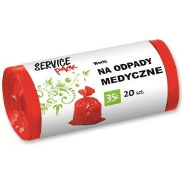 WORKI NA ODPADY MEDYCZNE 35 L LDPE CZERWONE (20) SERVICE PACK