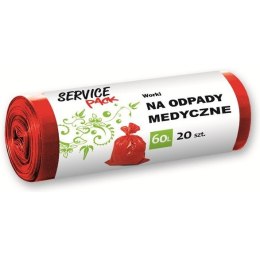 WORKI NA ODPADY MEDYCZNE 60 L LDPE CZERWONE (20) SERVICE PACK