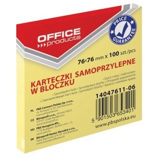 KARTECZKI OFFICE PRODUCTS 76X 76 MM ŻÓŁTE (100) Office Products