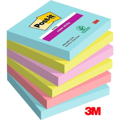 Karteczki Post-it Super Sticky 76x76mm (654-SS-COS) 4 kolory (6x90) Post-it