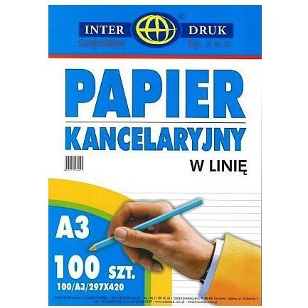 PAPIER KANCELARYJNY A3 = 100 ARKUSZY Interdruk