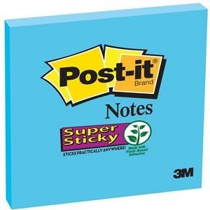 Karteczki Post-it Super Sticky 76x76mm błękitne (90), BŁĘKITNY Post-it