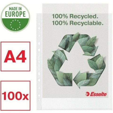 Koszulki Esselte Recycled Premium Maxi A4+/100µm groszkowe (100), TRANSPARENTNY Esselte