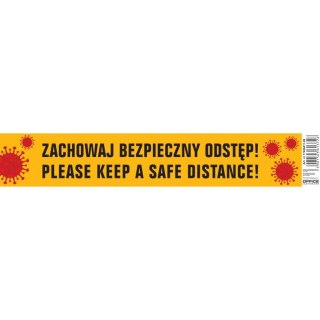 Naklejka Office Products 8x45cm "ZACHOWAJ BEZPIECZNY ODSTĘP!", ŻÓŁTY Office Products