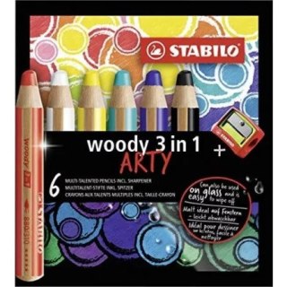 Kredki Stabilo Woody Arty 3in1 (+temperówka) 6 kolorów Stabilo