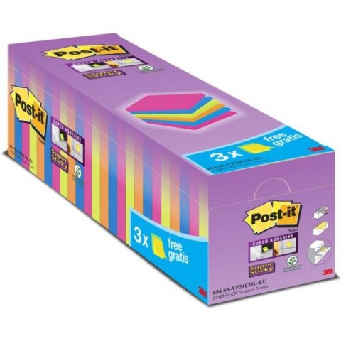 Karteczki Post-it Super Sticky 76x76mm (654-SS-VP24COL) mix kolorów (24x90) Post-it