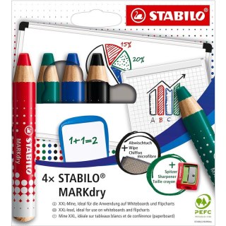 Kredki do tablic Stabilo MARKdry (+ temperówka i ściereczka) 4 kolory Stabilo