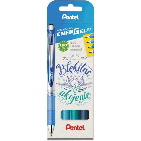 Pióra kulkowe Pentel EnerGel BL77 Błękitne ukojenie (4) Pentel