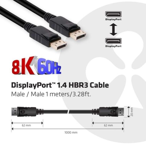 CLUB3D DisplayPort 1.4 HBR3 Cable 1m/3.28ft Male/Male 8K60Hz CLUB3D