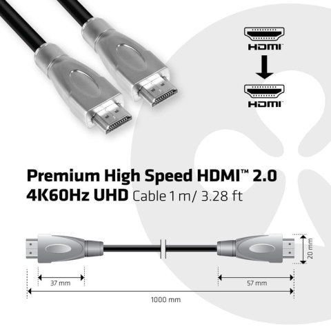 CLUB3D Premium High Speed HDMI™ 2.0 4K60Hz UHD Cable 1 m/ 3.28 ft Certified CLUB3D