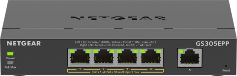 NETGEAR 5-Port Gigabit Ethernet High-Power PoE+ Plus Switch (GS305EPP) Zarządzany L2/L3 Gigabit Ethernet (10/100/1000) Obsługa P NETGEAR