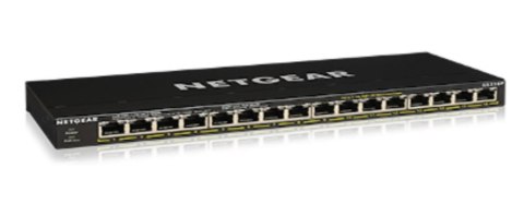 NETGEAR GS316P Nie zarządzany Gigabit Ethernet (10/100/1000) Obsługa PoE Czarny NETGEAR