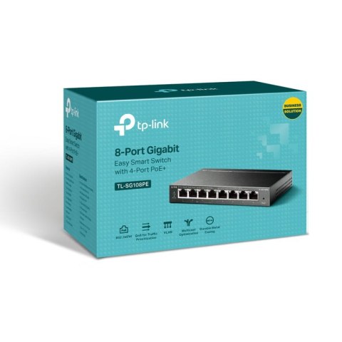 TP-Link TL-SG108PE łącza sieciowe Zarządzany L2 Gigabit Ethernet (10/100/1000) Obsługa PoE Czarny TP-Link