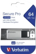 Verbatim Secure Pro pamięć USB 64 GB USB Typu-A 3.2 Gen 1 (3.1 Gen 1) Czarny, Szary Verbatim