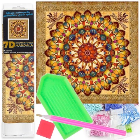 Mandala Diamentowa Mozaika 7D Koło Czerwono-Żółte 1006559 False