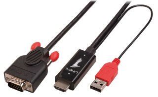 Lindy 41457 adapter kablowy 3 m HDMI + USB VGA (D-Sub) Czarny, Czerwony Lindy