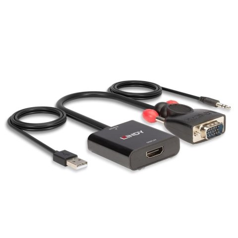 Lindy 38284 adapter kablowy VGA (D-Sub) + 3.5mm HDMI + USB Czarny Lindy