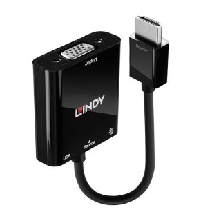 Lindy 38285 adapter kablowy 0,1 m HDMI Typu A (Standard) VGA (D-Sub) Czarny Lindy