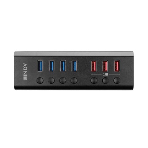 Lindy 4 Port USB 3.0 Hub with 3 Quick Charge 3.0 Ports USB 3.2 Gen 1 (3.1 Gen 1) Type-B 5000 Mbit/s Czarny Lindy