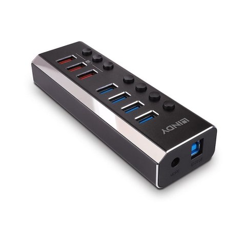 Lindy 4 Port USB 3.0 Hub with 3 Quick Charge 3.0 Ports USB 3.2 Gen 1 (3.1 Gen 1) Type-B 5000 Mbit/s Czarny Lindy