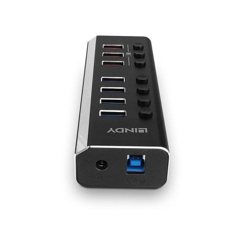 Lindy 4 Port USB 3.0 Hub with 3 Quick Charge 3.0 Ports USB 3.2 Gen 1 (3.1 Gen 1) Type-B 5000 Mbit/s Czarny Lindy