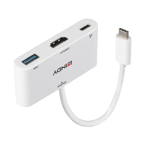 Lindy 43340 adapter kablowy 0,18 m HDMI + USB Type-A USB Type-C Biały Lindy