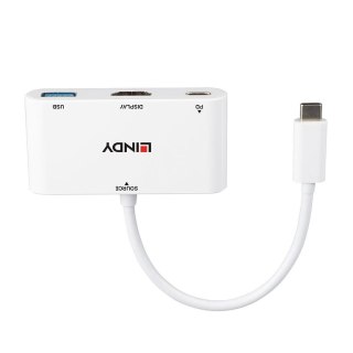 Lindy 43340 adapter kablowy 0,18 m HDMI + USB Type-A USB Type-C Biały Lindy