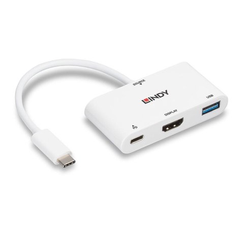 Lindy 43340 adapter kablowy 0,18 m HDMI + USB Type-A USB Type-C Biały Lindy