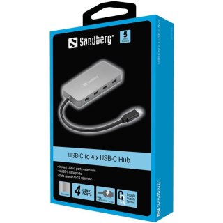 Sandberg 136-41 huby i koncentratory USB 3.2 Gen 1 (3.1 Gen 1) Type-C 10000 Mbit/s Szary Sandberg