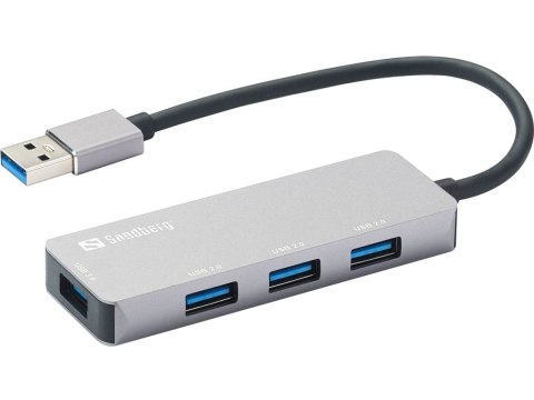 Sandberg 333-67 huby i koncentratory USB 3.2 Gen 1 (3.1 Gen 1) Type-A 5000 Mbit/s Szary Sandberg