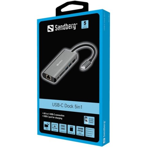 Sandberg USB-C Dock HDMI+LAN+SD+USB,61W Sandberg