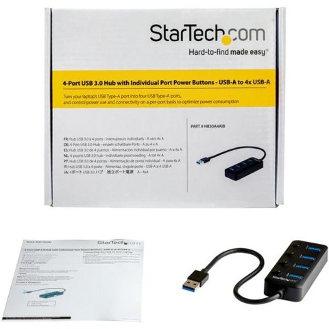 StarTech HB30A4AIB huby i koncentratory USB 3.2 Gen 1 (3.1 Gen 1) Type-A 5000 Mbit/s Czarny StarTech.com