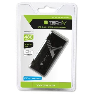 Techly IUSB2-HUB4-BKTY huby i koncentratory 480 Mbit/s Czarny Techly