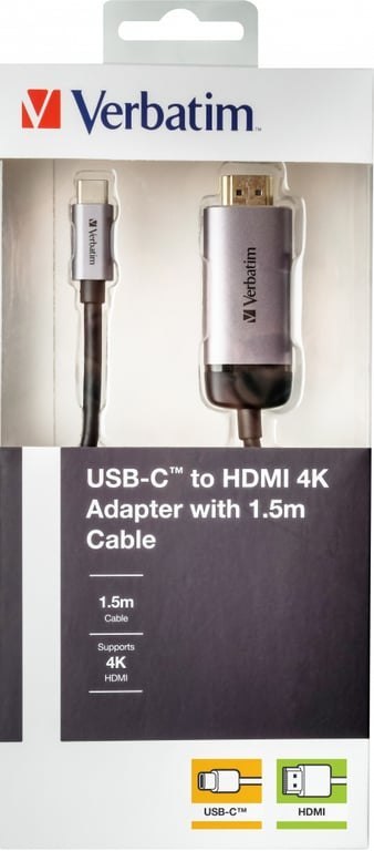 Verbatim 49144 adapter kablowy 1,5 m USB Type-C HDMI Czarny, Srebrny Verbatim